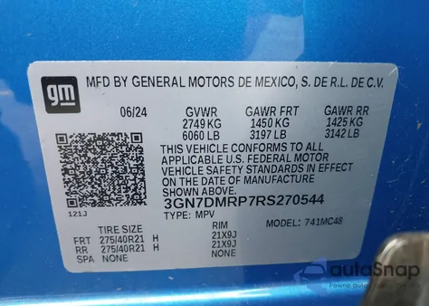 2024 Chevrolet Equinox Ev Lt z USA, uszkodzony, nr VIN 3GN7DMRP7RS270544